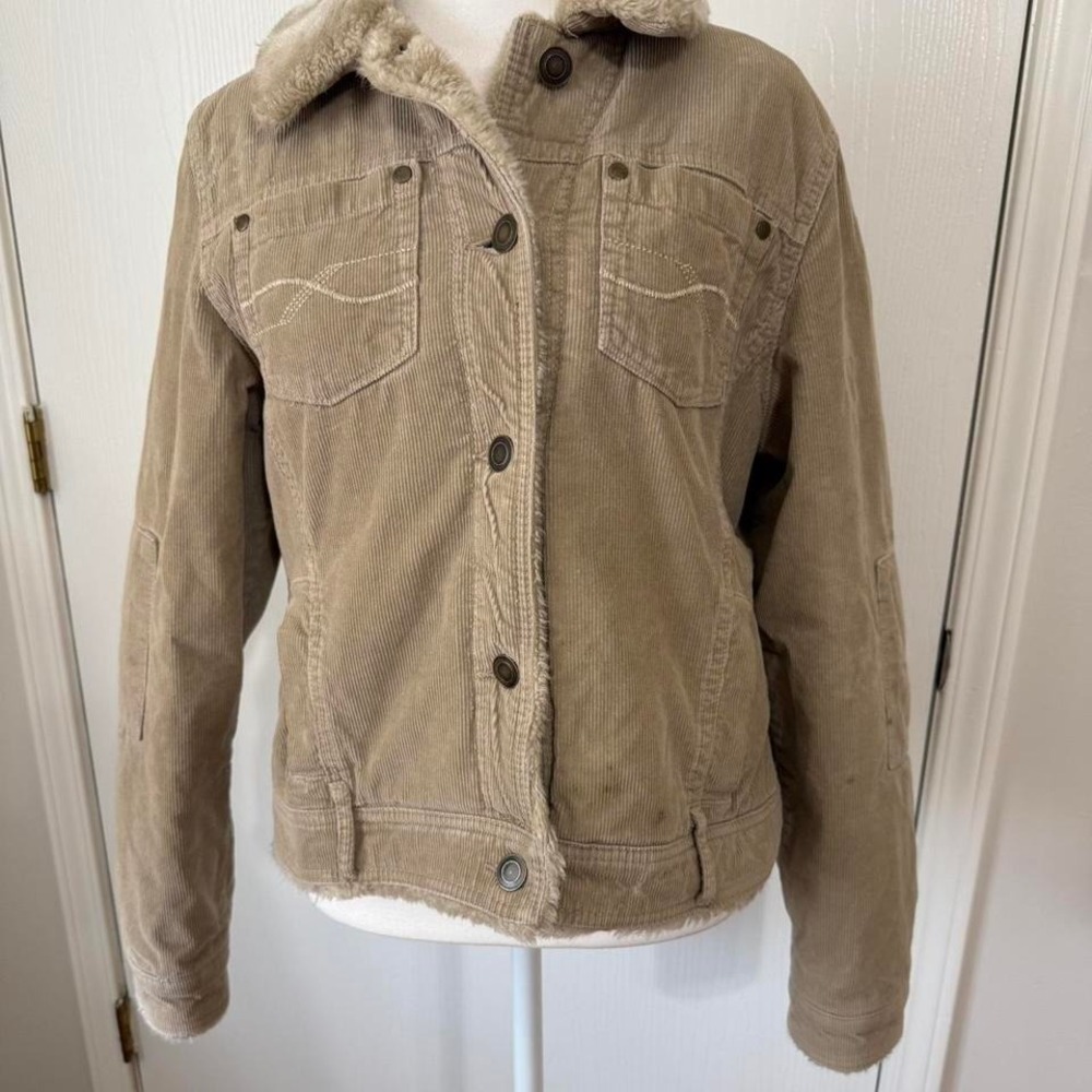 Y2K Maurice's Faux Fur Tan Lined Coat Jacket Corduroy Size Large Vintage Bratz